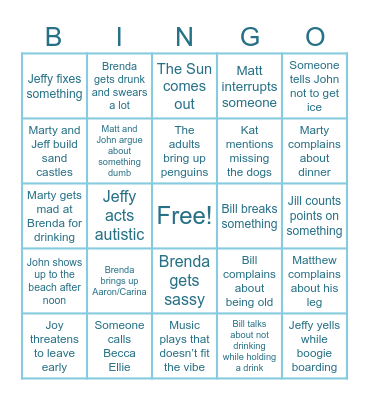 Slutty Beach Bingo 2024 Bingo Card