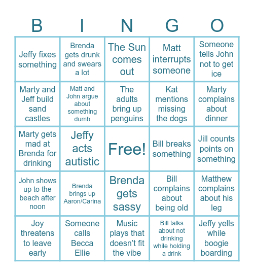 Slutty Beach Bingo 2024 Bingo Card