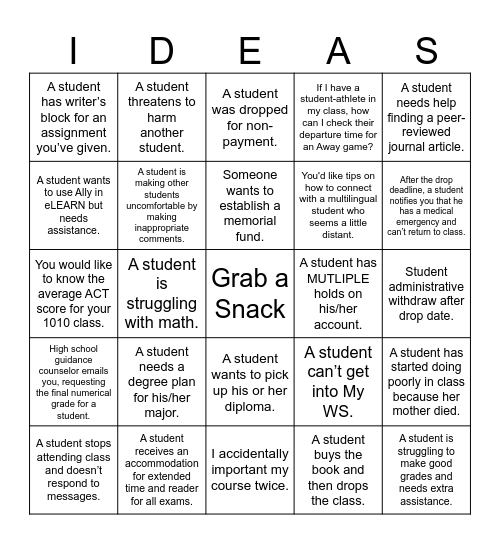 IDEAS DEPARTMENT Bingo Card