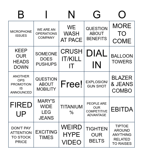 Town Hall Bingo Card