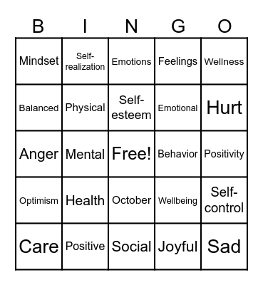 Emotional Wellness Month Bingo Card