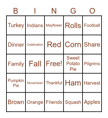 Thanksgiving Bingo Card