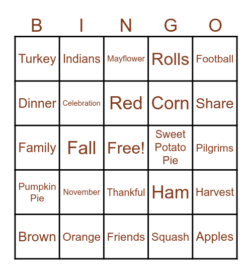 Thanksgiving Bingo Card