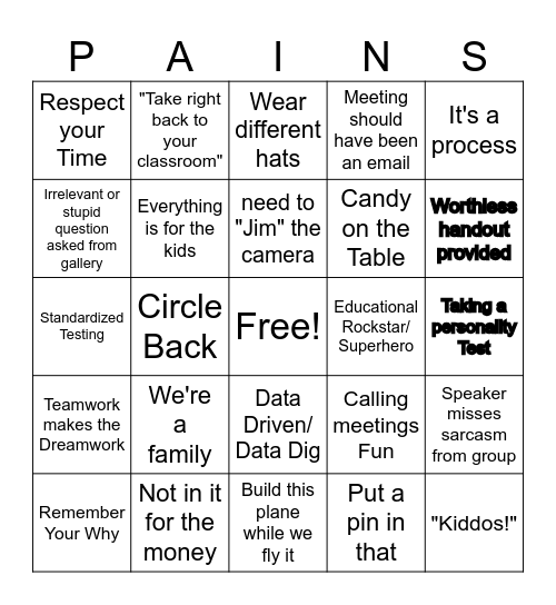 Inservice Bingo Card