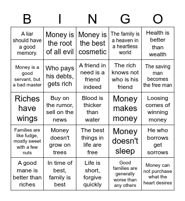 Proverbs Bingo Card