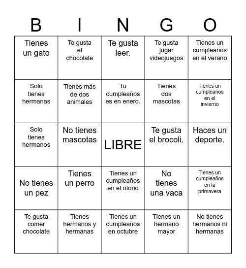 Conociéndonos Bingo Card