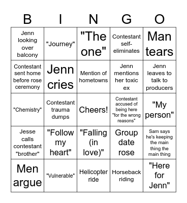 Bachelorette Week 5 Bingo Card