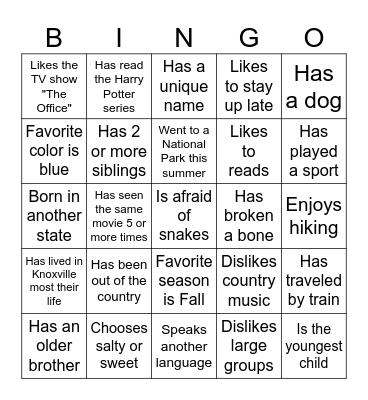 Find Someone Who Bingo Card