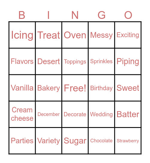 Cupcake Day Bingo Card