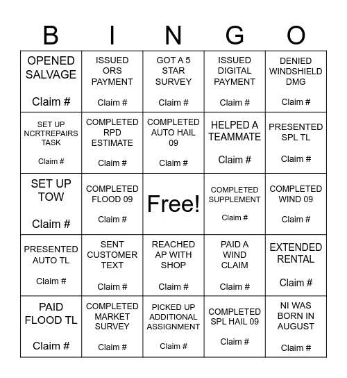 FIELD BINGO Card