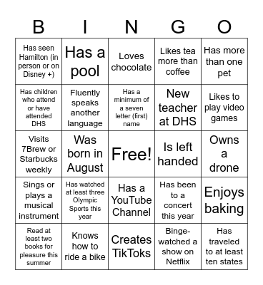 D-High "We Are Family" Bingo Card
