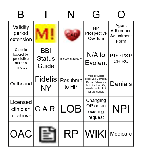 Evolent Legacy NIA Bingo Card