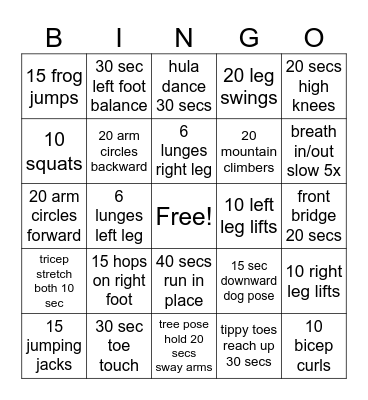 fitness fun Bingo Card