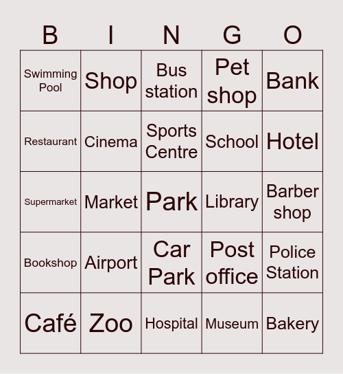 Places in Town Bingo Card