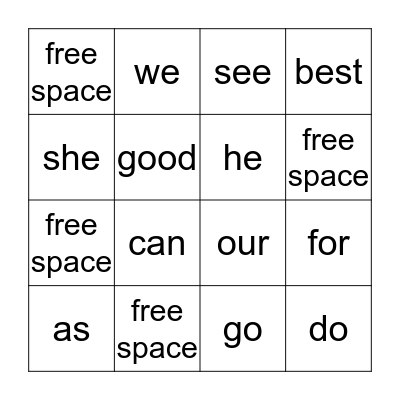 Sight Words! Bingo Card