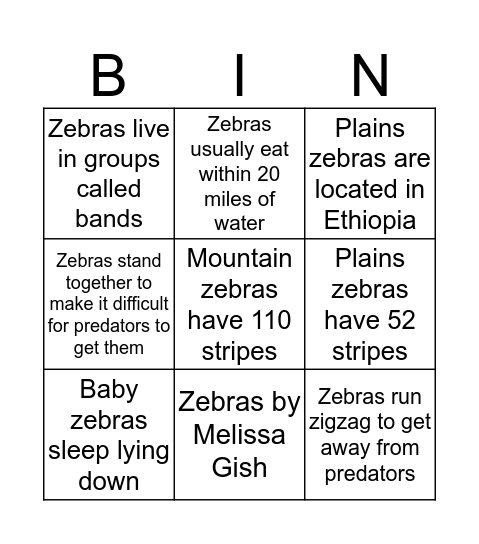 Zebras by Melissa Gish Bingo Card