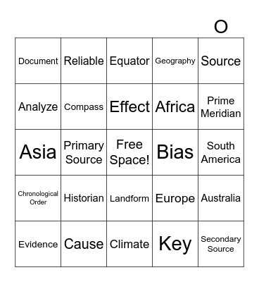 Historian Skills and Geography Bingo Card