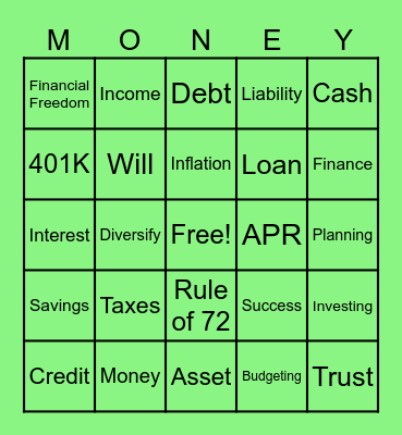 Money Bingo Card