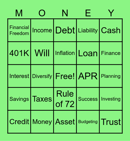 Money Bingo Card