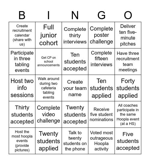 Recruitment Bingo Card