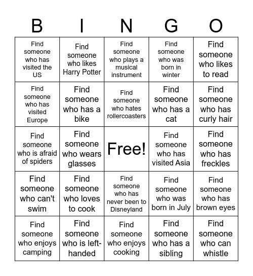 Bingo Mingle Bingo Card