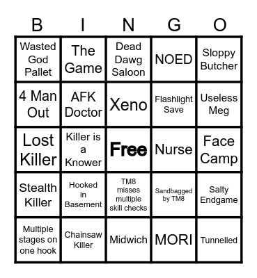 Dead by daylight Bingo Card