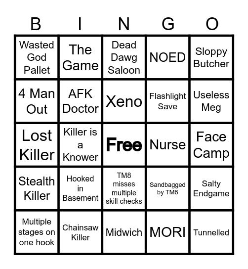 Dead by daylight Bingo Card