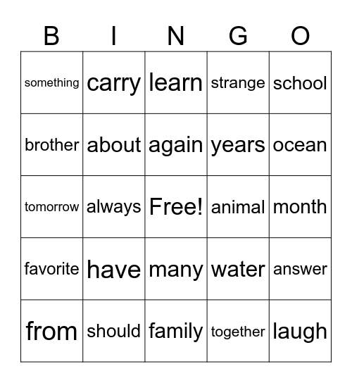 Fundations 3:  Trick Words Bingo Card