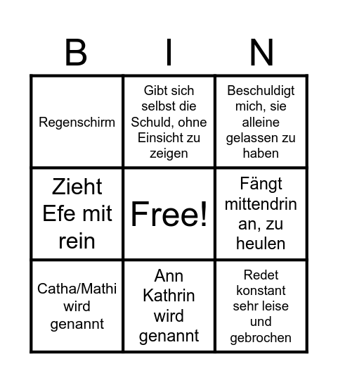 Kims 9-Minuten-langer tragischer Monolog Bingo Card