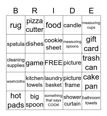 Wedding Shower Bingo Card