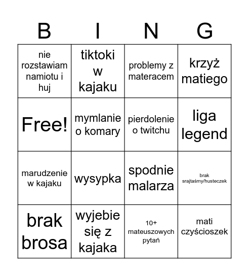 kajakowy mati Bingo Card