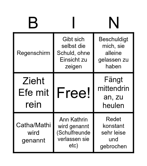 Kims 9-Minuten-langer tragischer Monolog Bingo Card