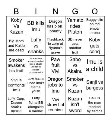 One piece Final Saga Bingo Card