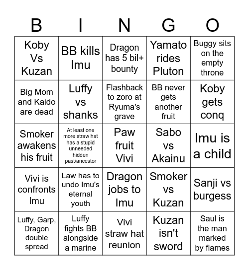 One piece Final Saga Bingo Card