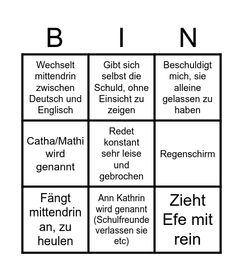 Kims 9-Minuten-langer tragischer Monolog Bingo Card