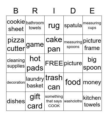 Wedding Shower Bingo Card