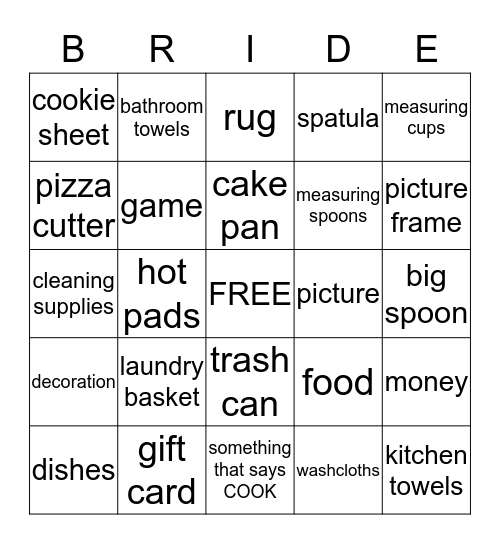 Wedding Shower Bingo Card
