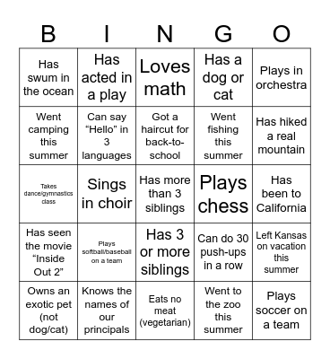 Getting to Know You Bingo Card