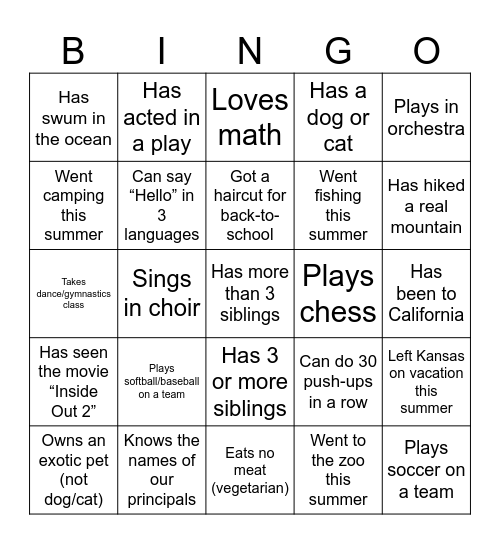 Getting to Know You Bingo Card