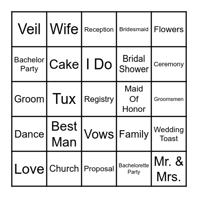 WEDDING SHOWER BINGO Card