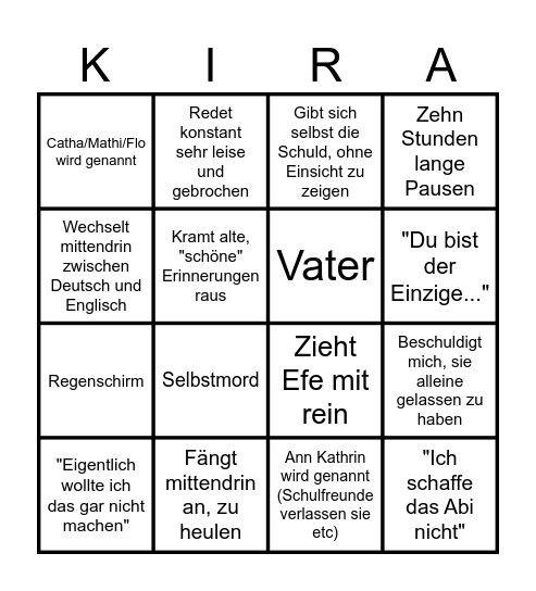Kims 9-Minuten-langer tragischer Monolog Bingo Card