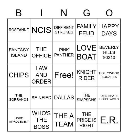 TV THEMES Bingo Card