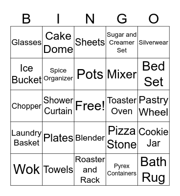 Melissa's Bridal Shower Bingo Card
