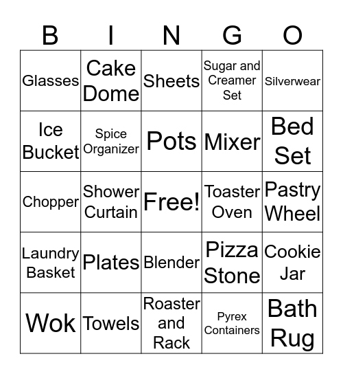 Melissa's Bridal Shower Bingo Card