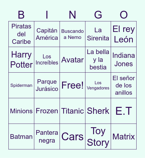 Películas Populares Bingo Card