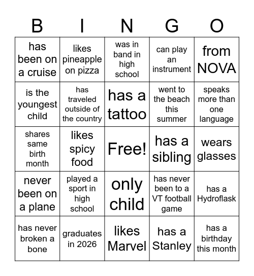 OAK LANE Bingo Card