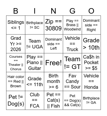 APCSP Boolean Bingo Card