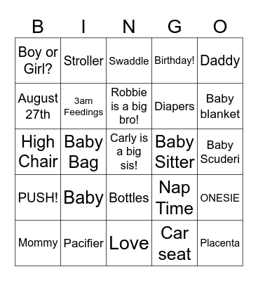 VICTORIA'S BABY SHOWER! Bingo Card