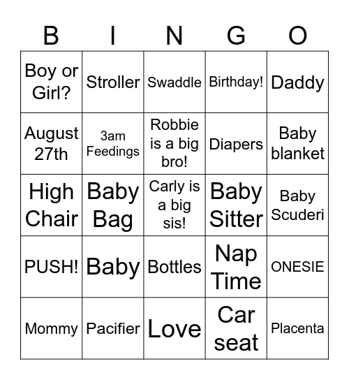 VICTORIA'S BABY SHOWER! Bingo Card