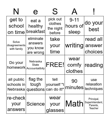 Test-Taking NeSA! Bingo Card